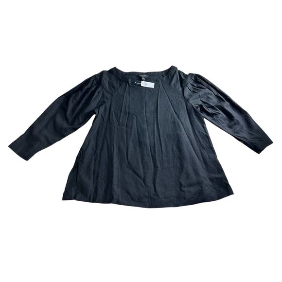 Banana Republic Linen Black Split Hem Blouse Size M Pleated Long-Sleeve Top New - Picture 7 of 7